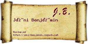 Jáni Benjámin névjegykártya